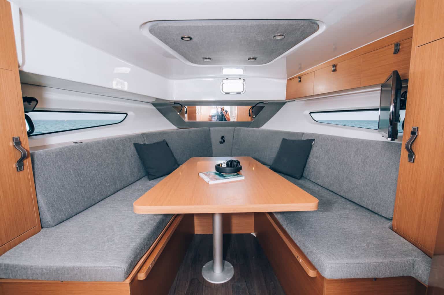 The interior seating of the Beneteau Flyer 10 for sale UK at Bates Wharf