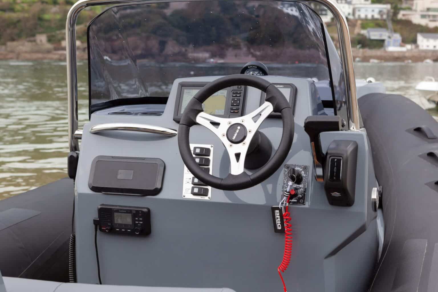 The cockpit of the BRIG Eagle 5 for sale at Bates Wharf