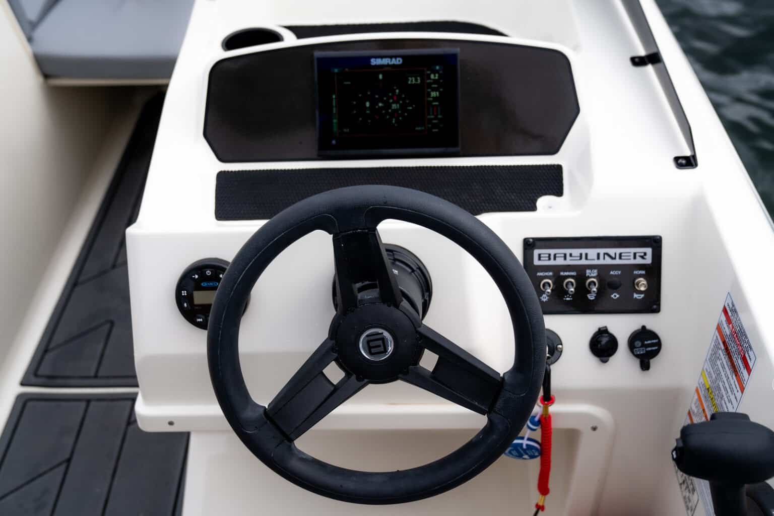 The cockpit of the Bayliner Element M17 for sale UK at Bates Wharf Marine Sales