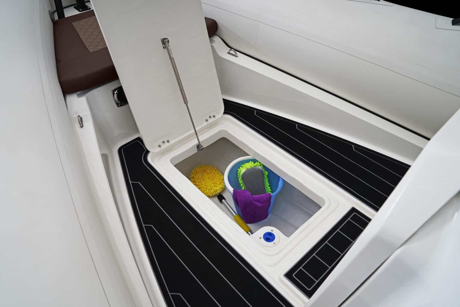 The bow storage compartment of the Brig Navigator 24