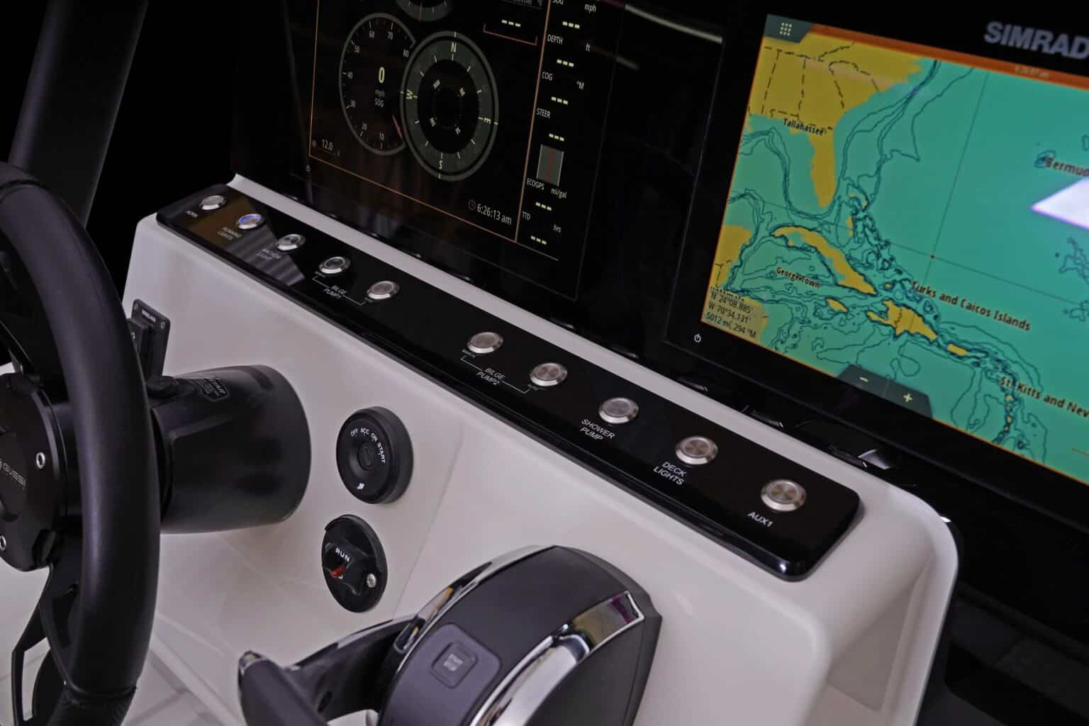 The controls of the Brig Navigator 24 cockpit
