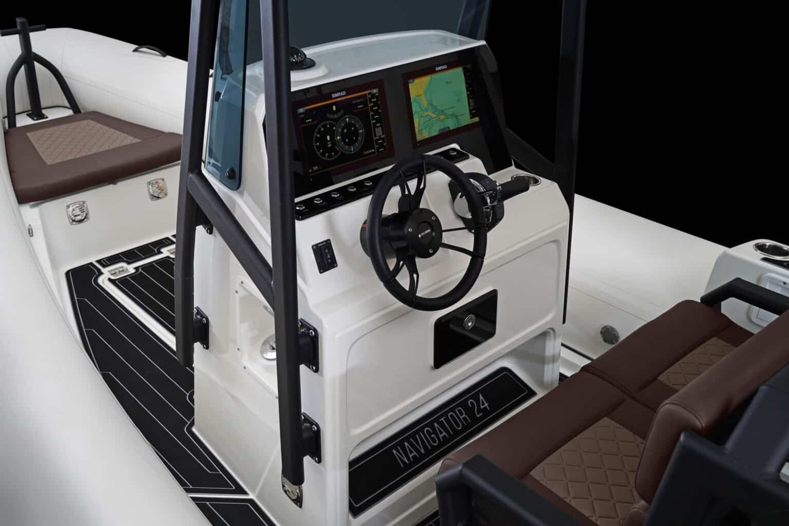 The bow of the Brig Navigator 24 for sale at Bates Wharf Marine Sales