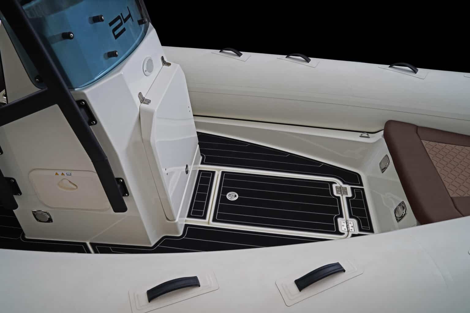 The deck of the Brig Navigator 24 for sale at Bates Wharf