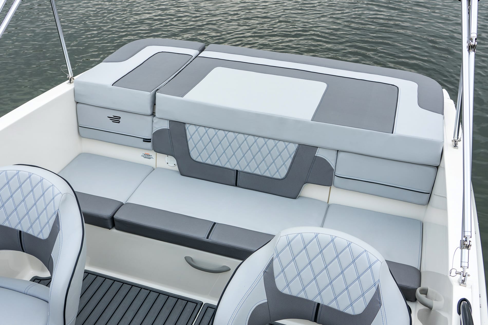The back-seating of a Bayiner VR4 Bowrider 4 for sale UK at Bates Wharf.
