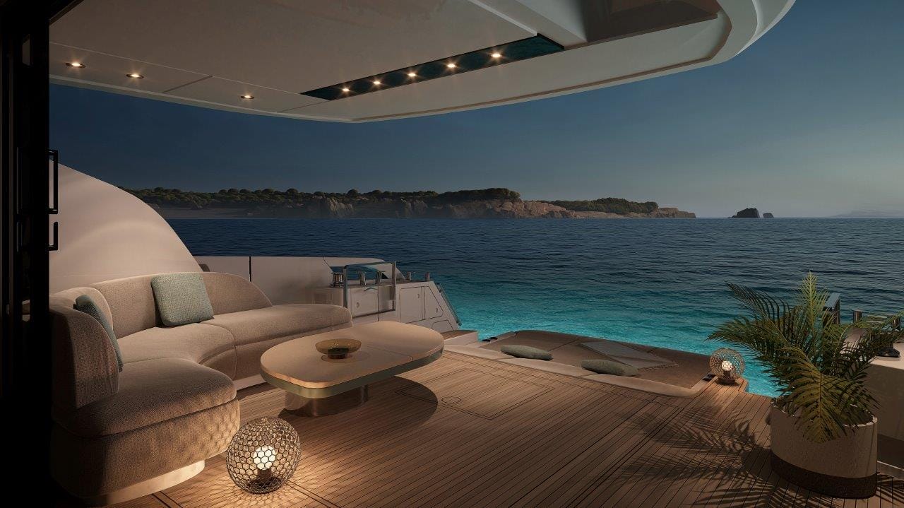 The deck of the Azimut Fly 62 for sale UK at Bates Wharf Marine Sales