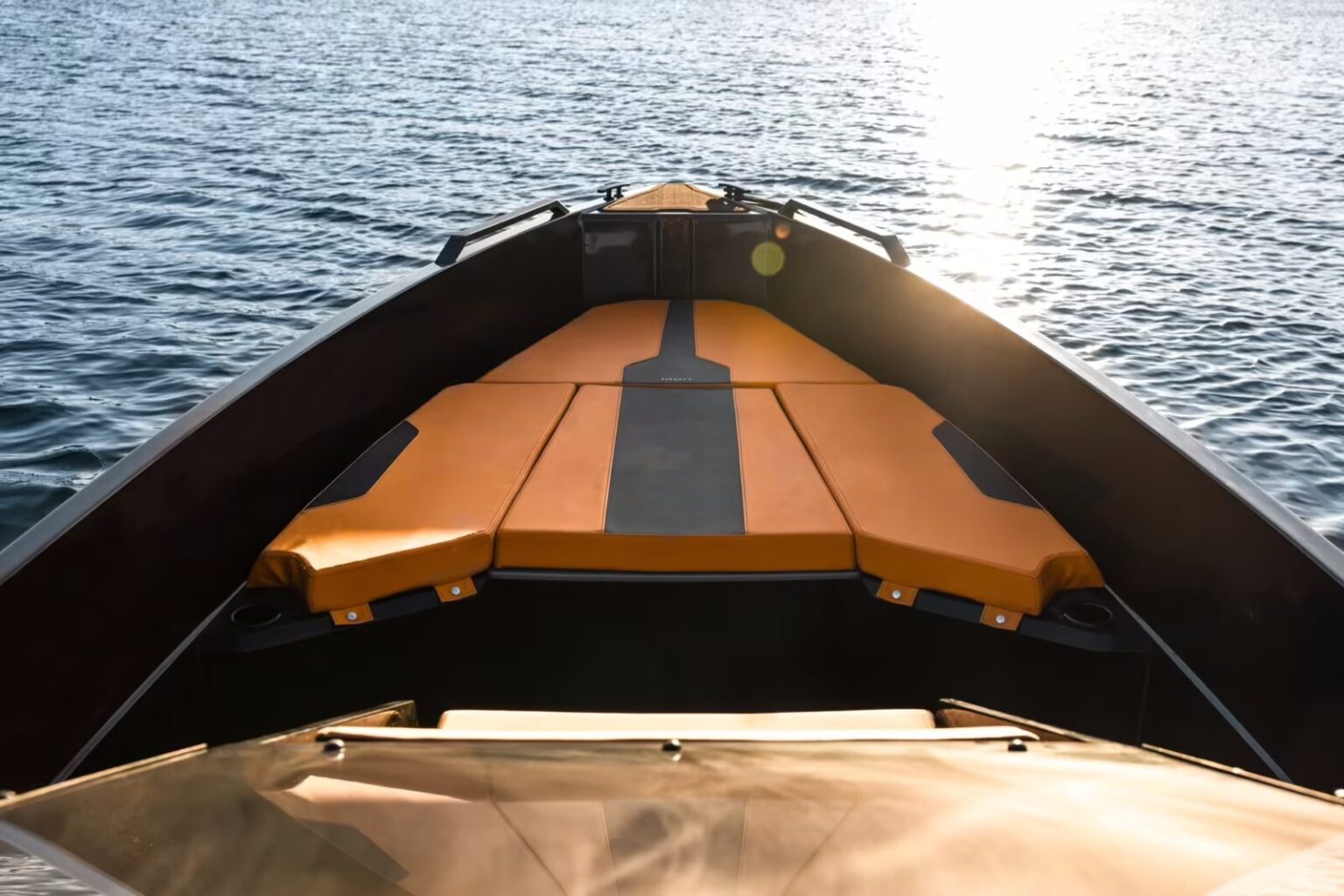 The bow of the Iron 827 boat for sale at Bates Wharf