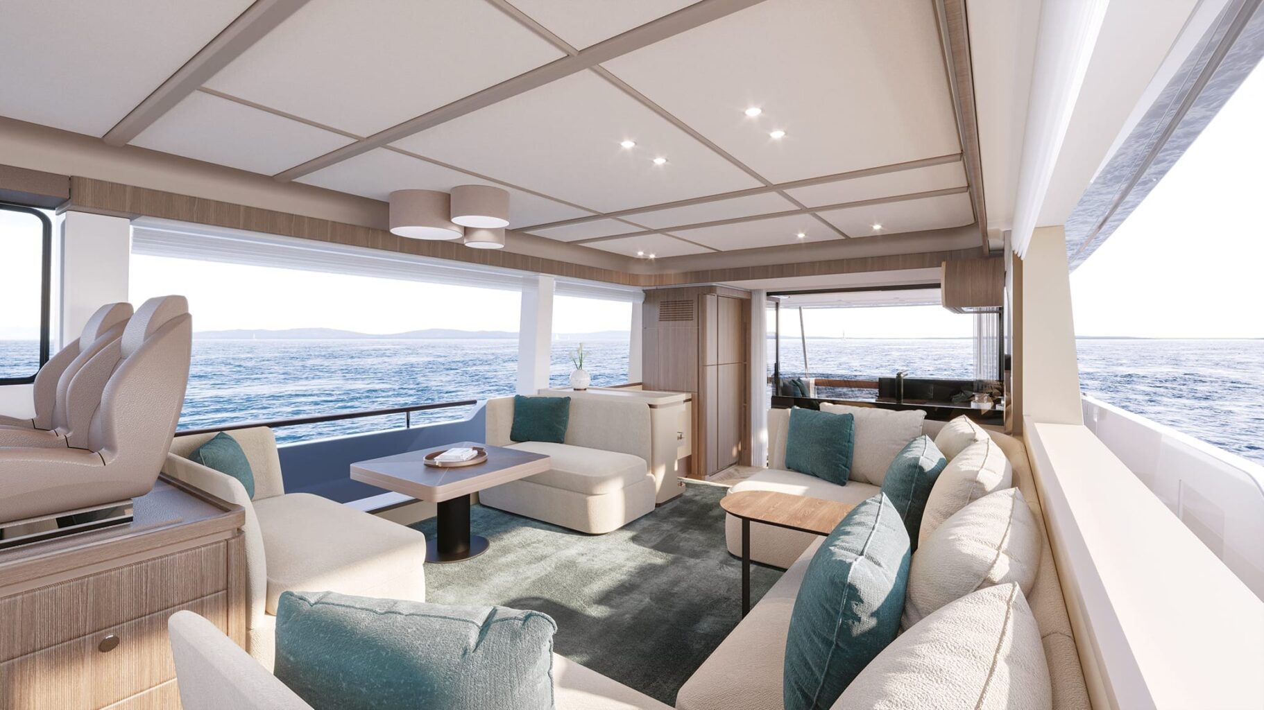 The interior of the Azimut Magellano 60 for sale UK at Bates Wharf Marine Sales